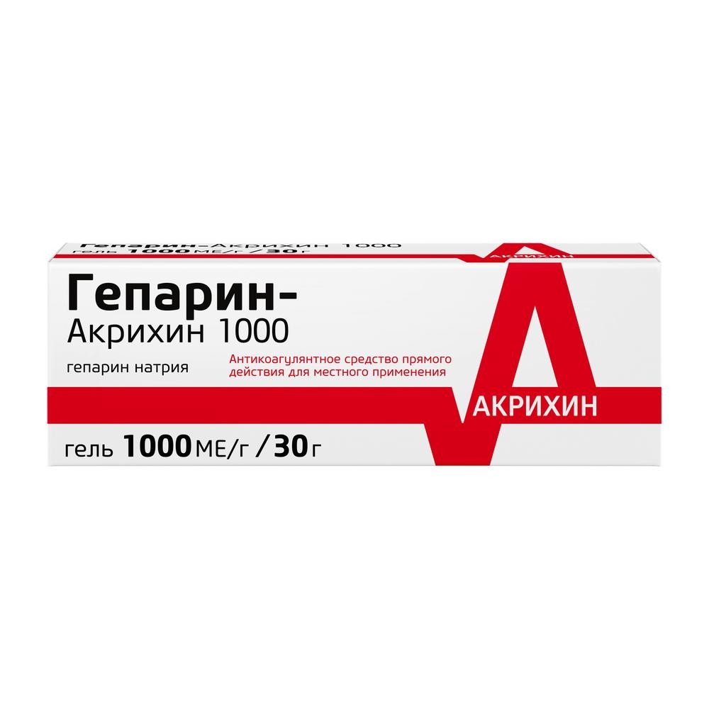 Гепарин Акрихин 1000 гель 1тыс. МЕ/г 30г   по цене от 401 .