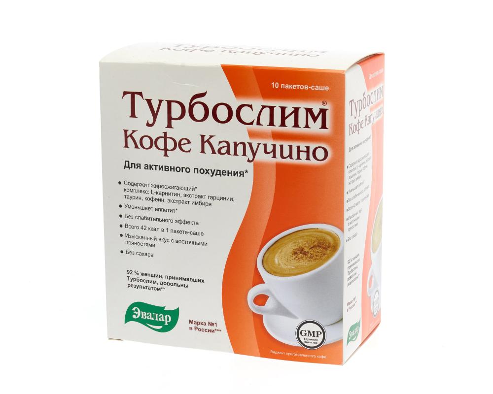 Турбослим кофе капучино пакет 9,5г Эвалар №10 купить в Москве по цене от  859 рублей