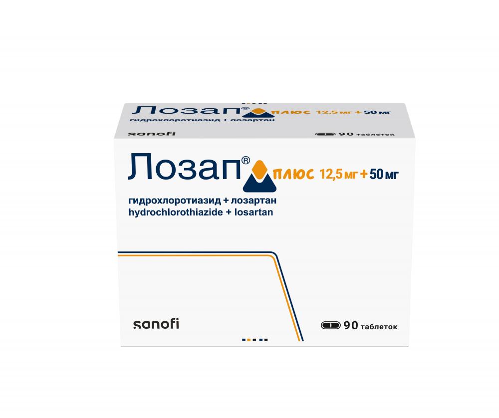 Лозап плюс таблетки покрытые оболочкой 12,5мг+50мг №90 купить в Москве по  цене от 1093 рублей