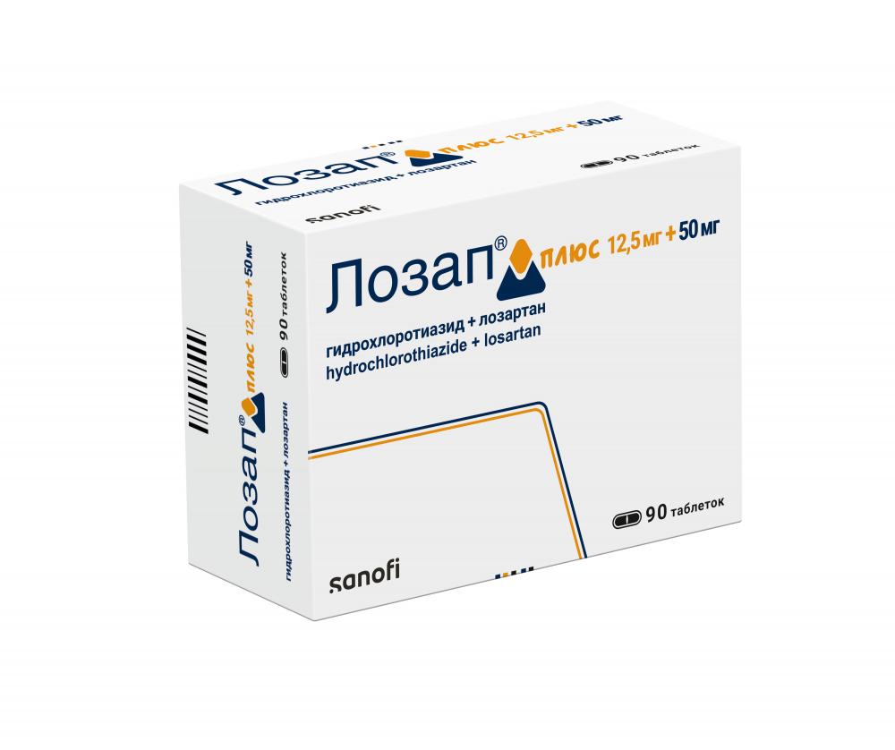Лозап плюс таблетки покрытые оболочкой 12,5мг+50мг №90 купить в Москве по  цене от 1085 рублей