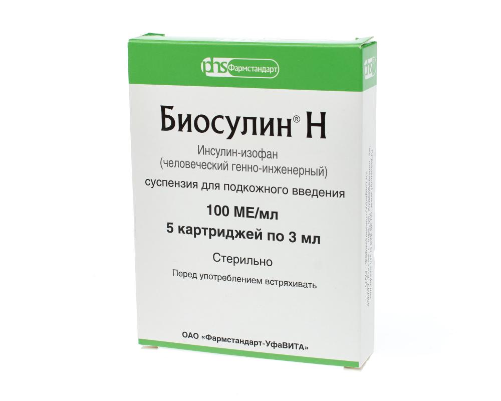 Биосулин Н суспензия подкожно 100 МЕ/мл 3мл №5 купить в Кингисеппе по цене  от 1095 рублей