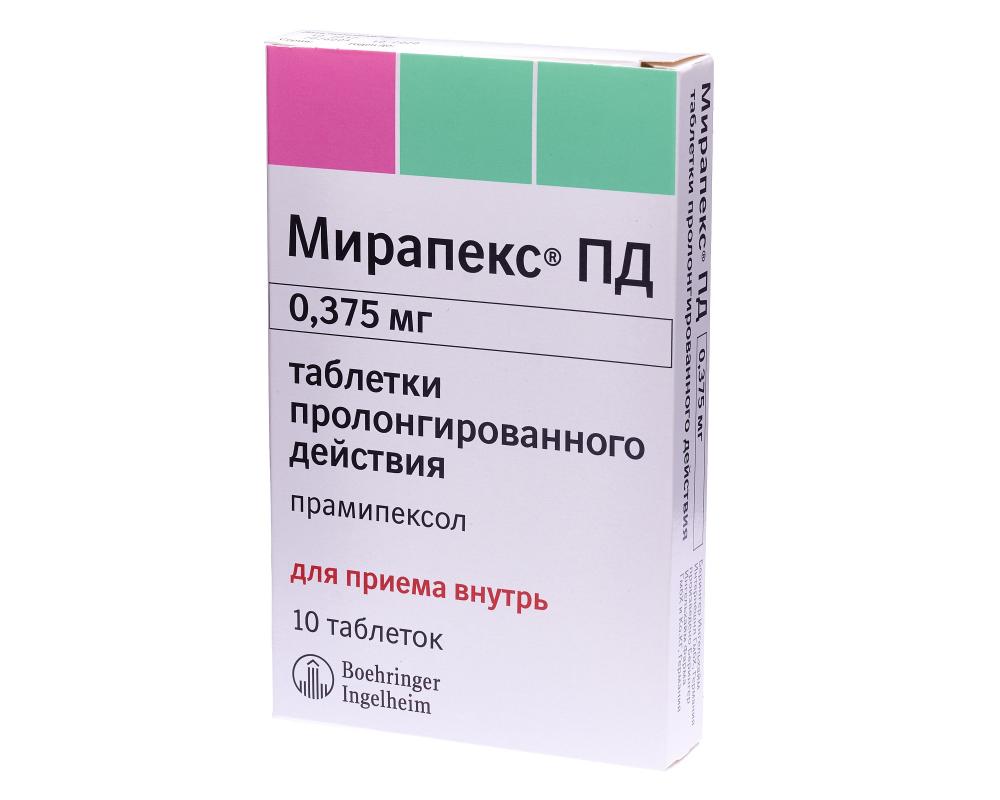 Мирапекс ПД таблетки пролонгированные 0,375мг №10 купить в Москве по цене  от 131.5 рублей