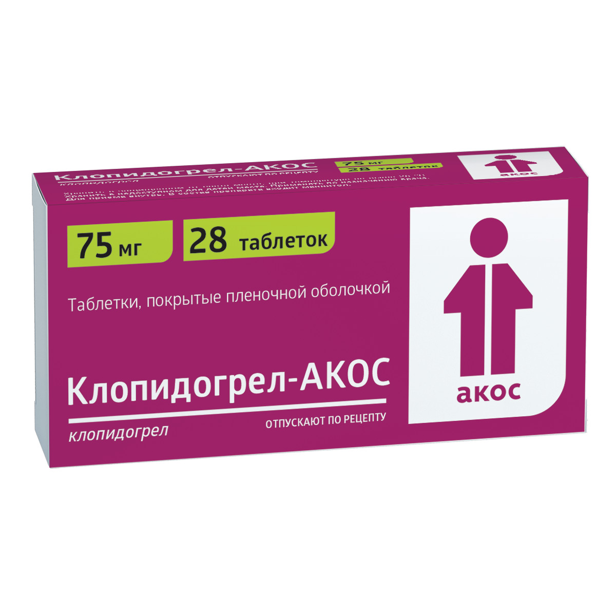 Клопидогрел-Акос таблетки покрытые оболочкой 75мг №28 купить в Москве по  цене от 485.5 рублей