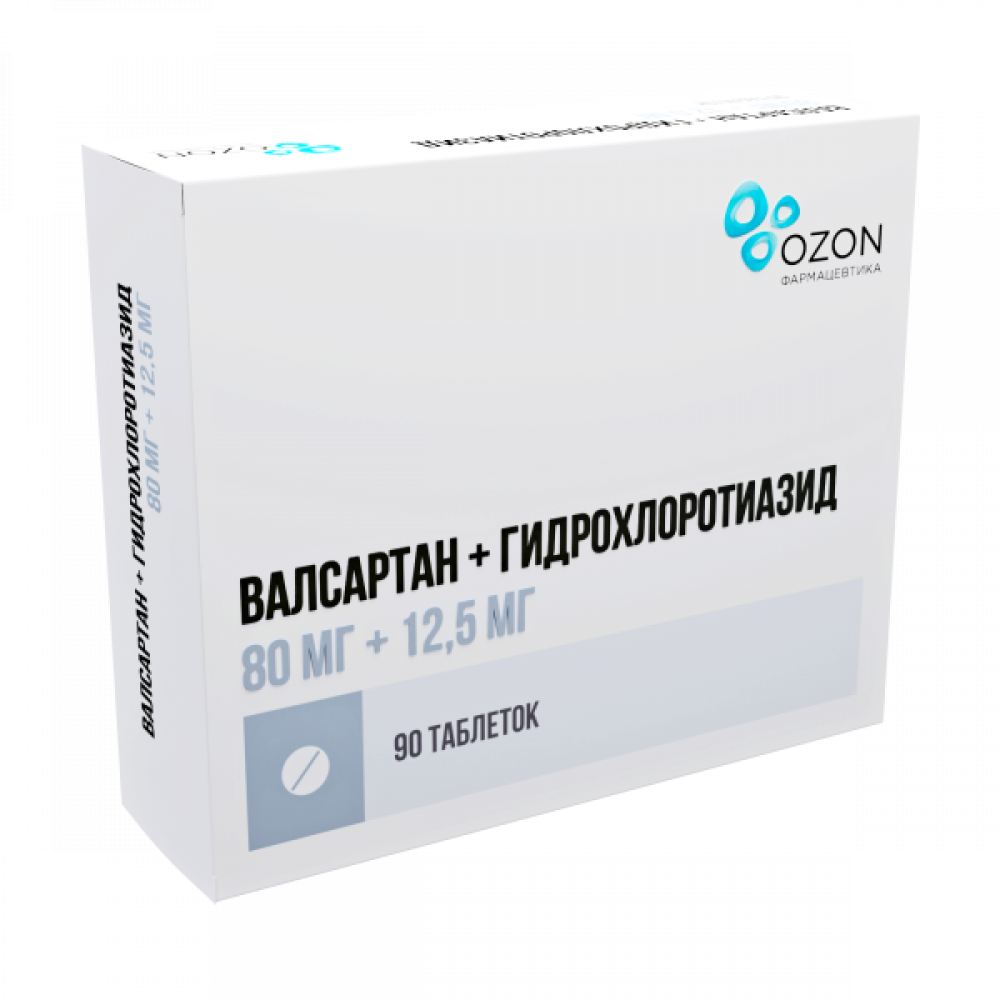 Валсартан+Гидрохлортиазид Озон таблетки покрытые оболочкой 80мг+12,5мг ...