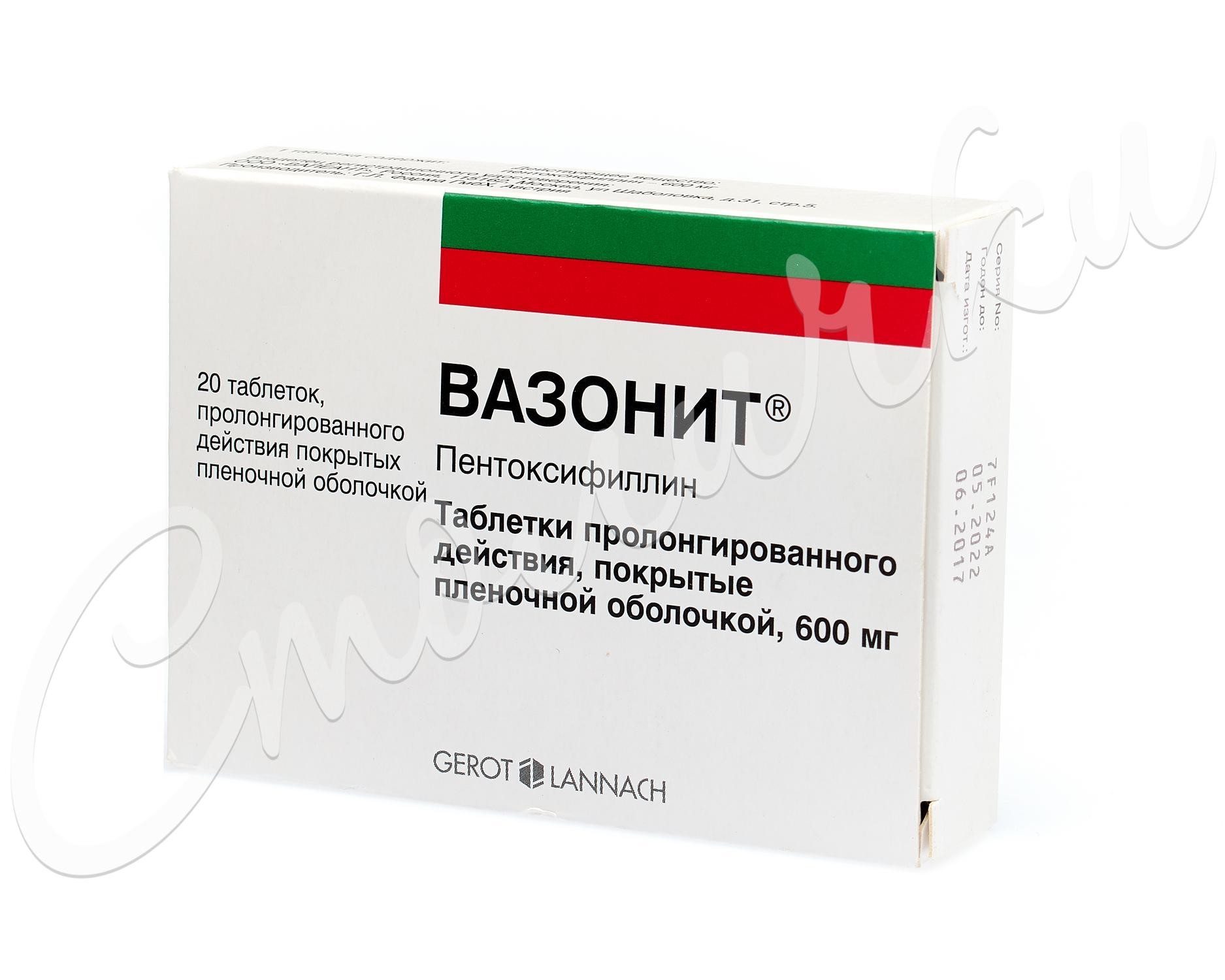 Вазонит таблетки пролонгированные 600мг №20 купить в Москве по цене от 592  рублей