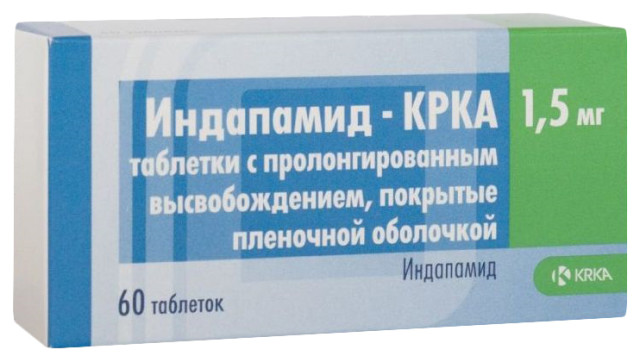 Индапамид-КРКА таблетки пролонгированные 1,5мг №60 купить в Москве по цене от 243 рублей