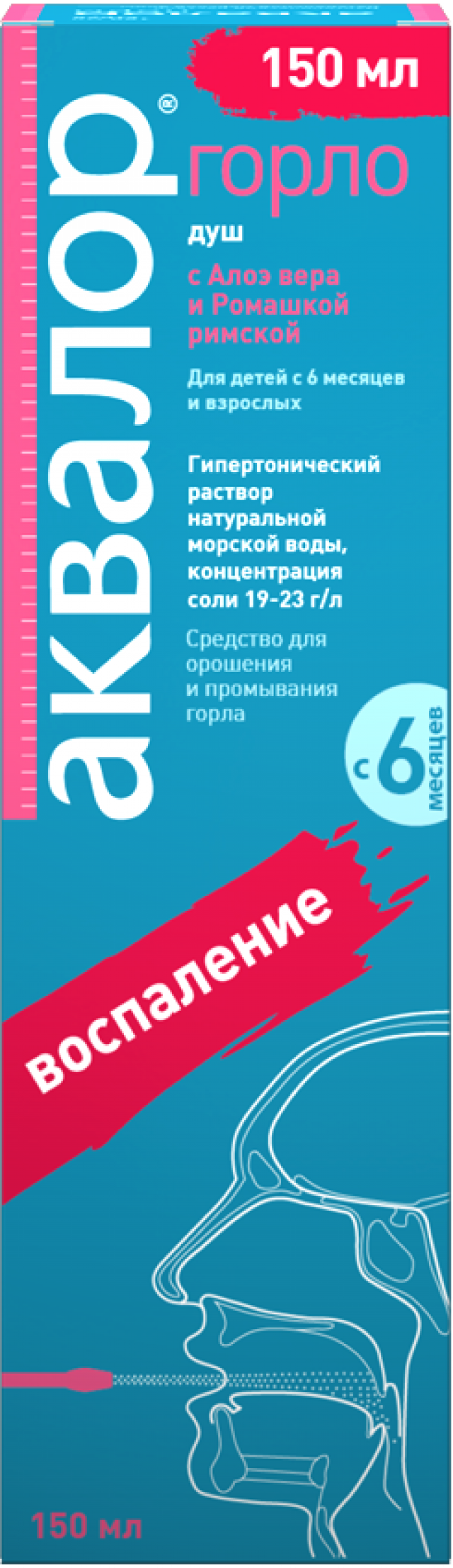 Аквалор Горло спрей Алоэ/ромашка 150мл купить в Веневе по цене от 605 рублей